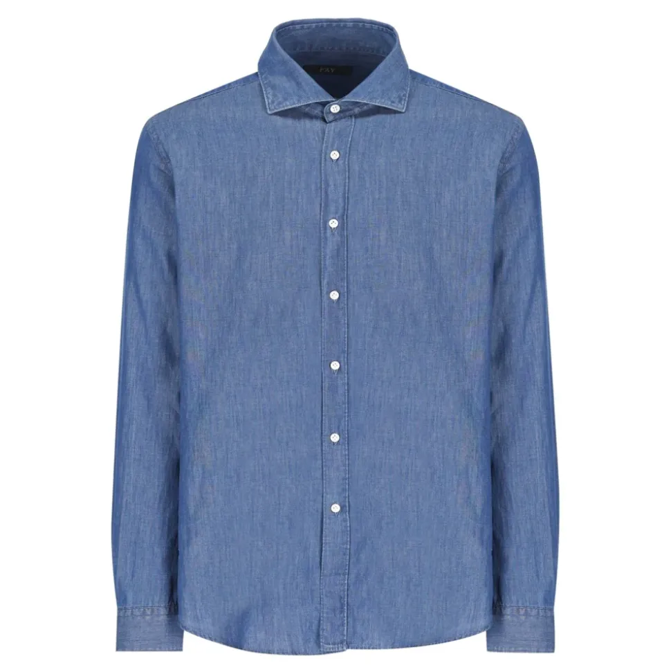 Blaues Denim-Hemd mit gesticktem Logo