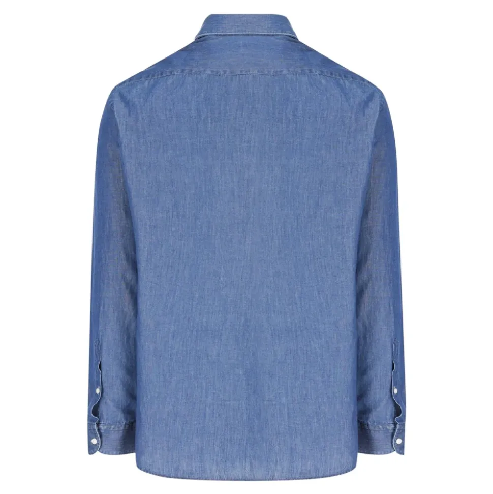 Blaues Denim-Hemd mit gesticktem Logo