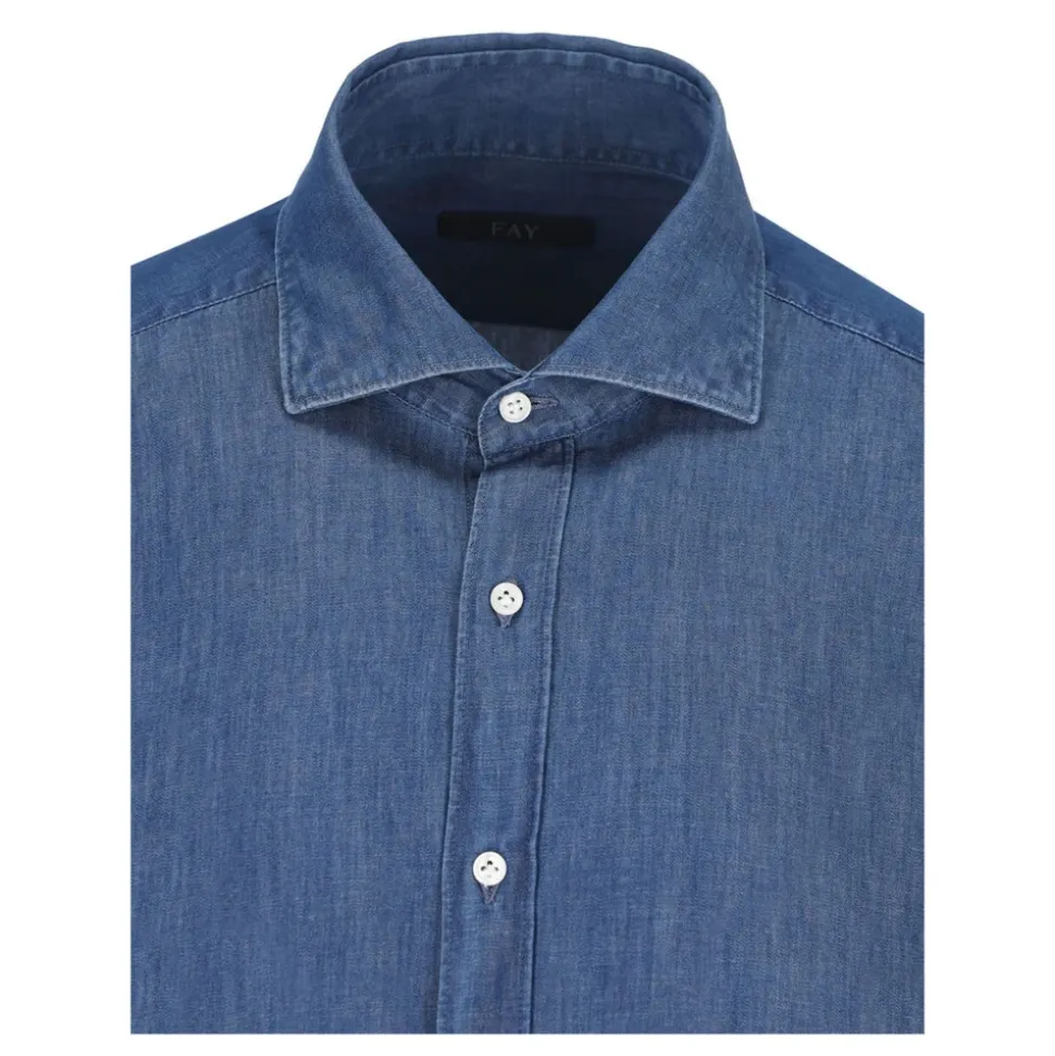 Blaues Denim-Hemd mit gesticktem Logo