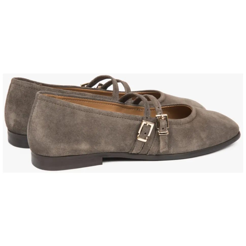 Braune Ballettflats für Damen mit einer Schnalle aus hochwertigem italienischem echtem Velours