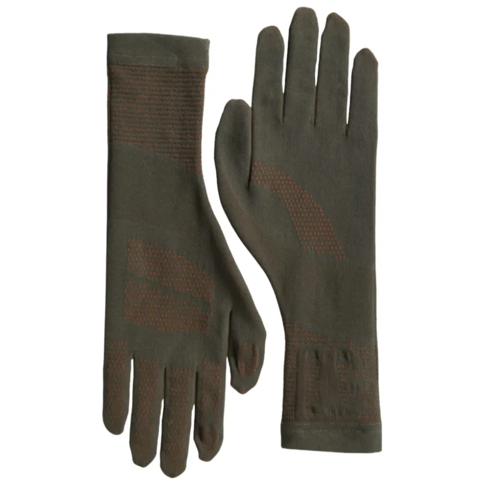 Braune Baumwollstretch-Handschuhe in Handgelenklänge
