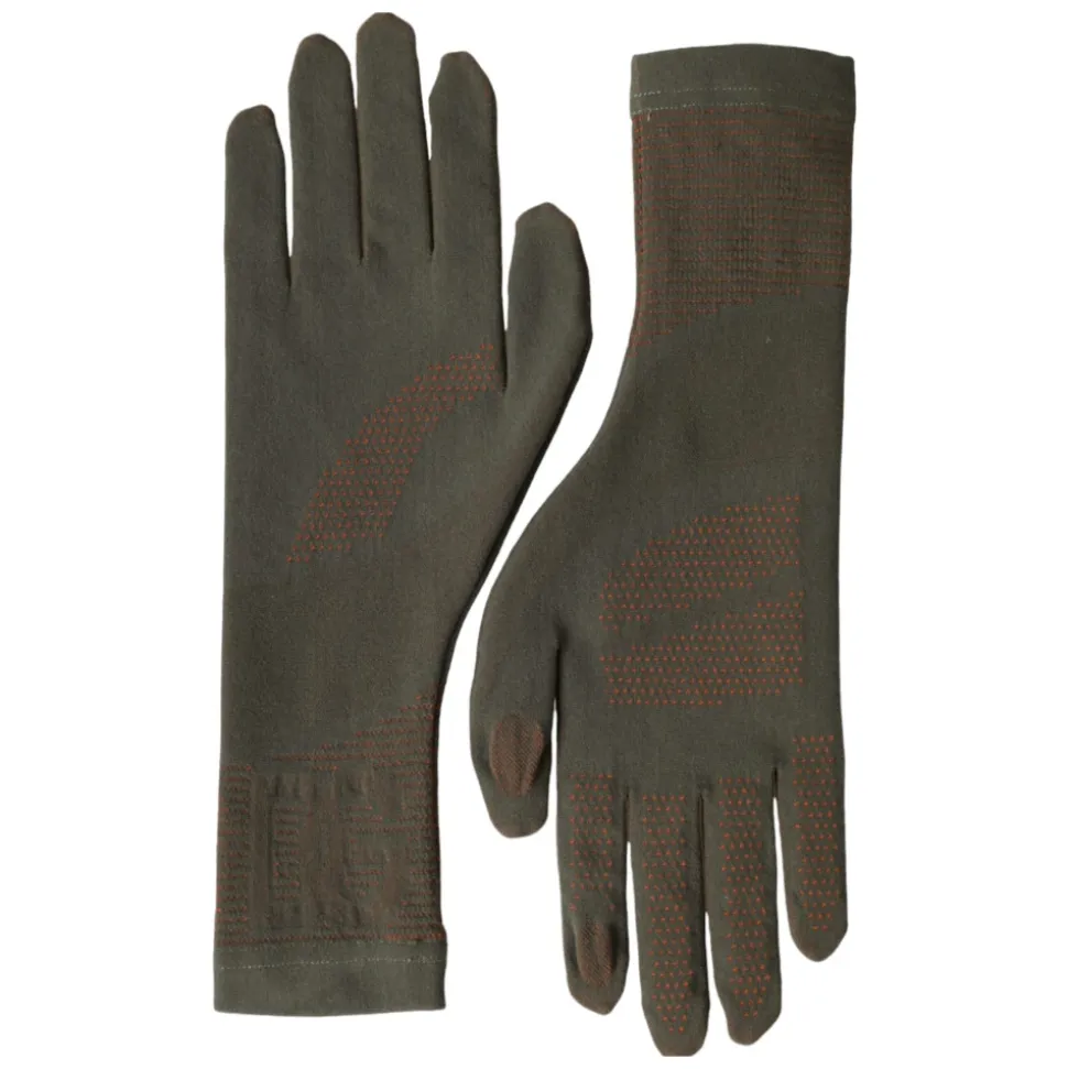 Braune Baumwollstretch-Handschuhe in Handgelenklänge