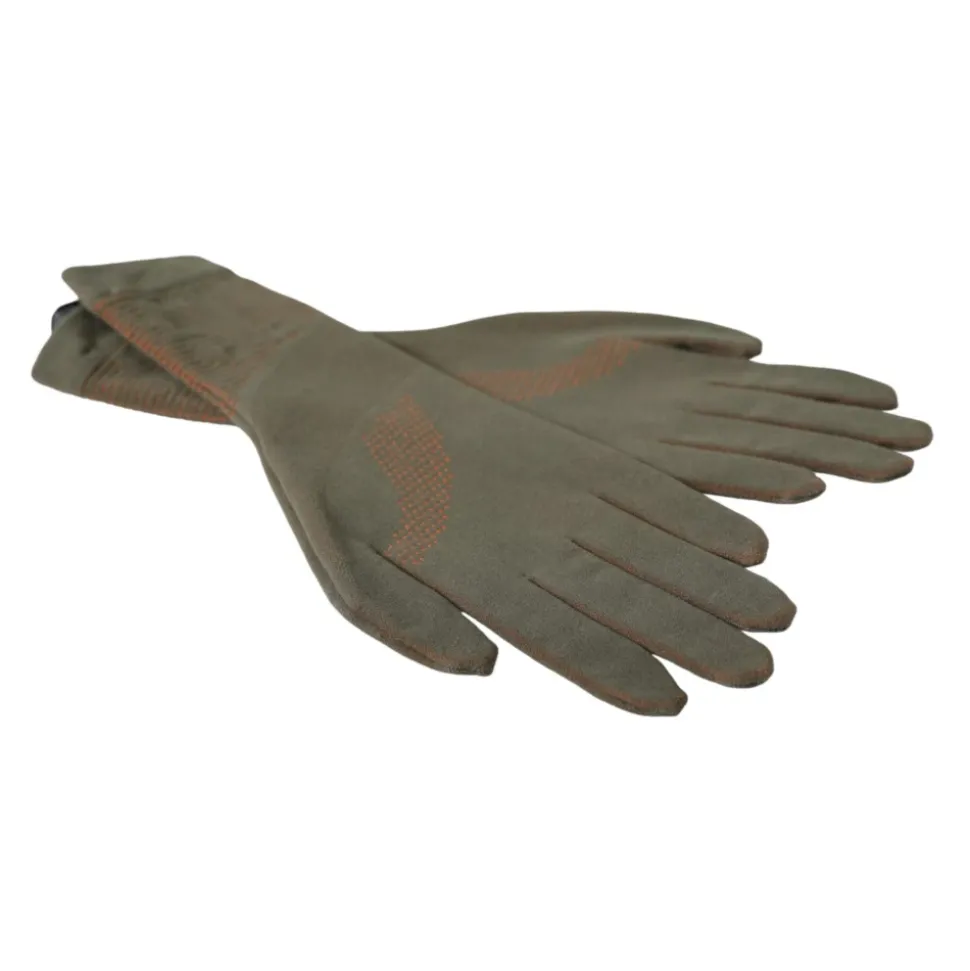 Braune Baumwollstretch-Handschuhe in Handgelenklänge
