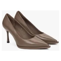 Braune Echte Leder Pumps Mit Spitzer Kappe Für Frauen