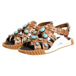 Braune Lederbesetzte Slides Sandalen