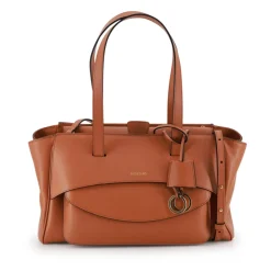 Braune Leder-Schultertasche mit Gold-Details