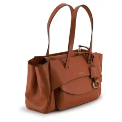 Braune Leder-Schultertasche mit Gold-Details