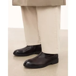 Braune Lederstiefeletten mit Reißverschluss