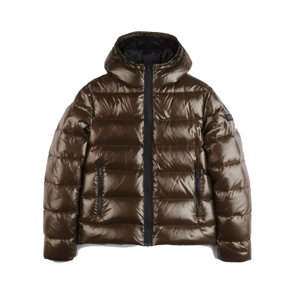 Braune Pufferjacke mit Kapuze