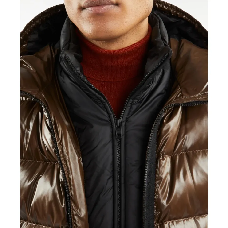 Braune Pufferjacke mit Kapuze