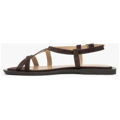 Braune Sandalen für Damen aus echtem Veloursleder mit einem überkreuzten Riemen