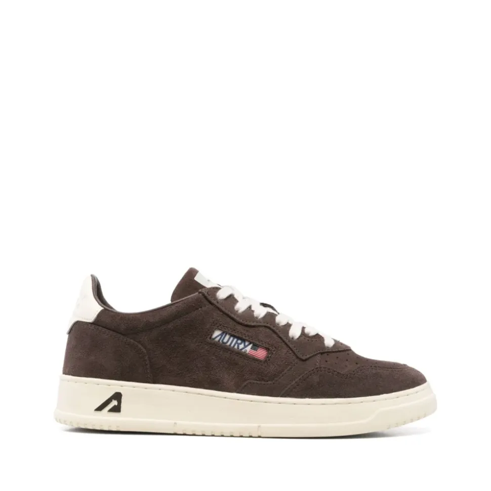 Braune Wildleder-Sneakers mit Blauem Detail