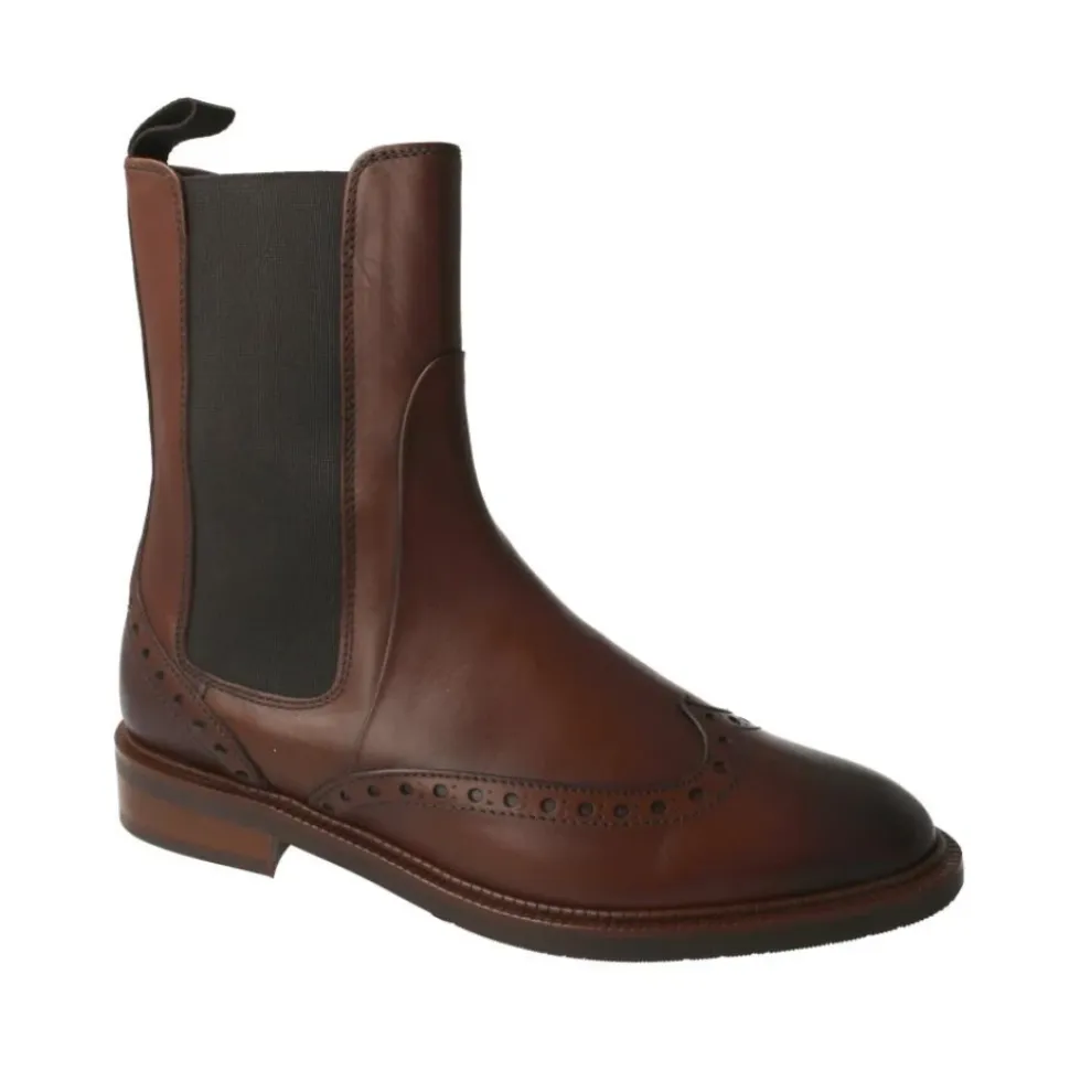 Brauner Leder-Chelsea-Boot mit Brogue-Details
