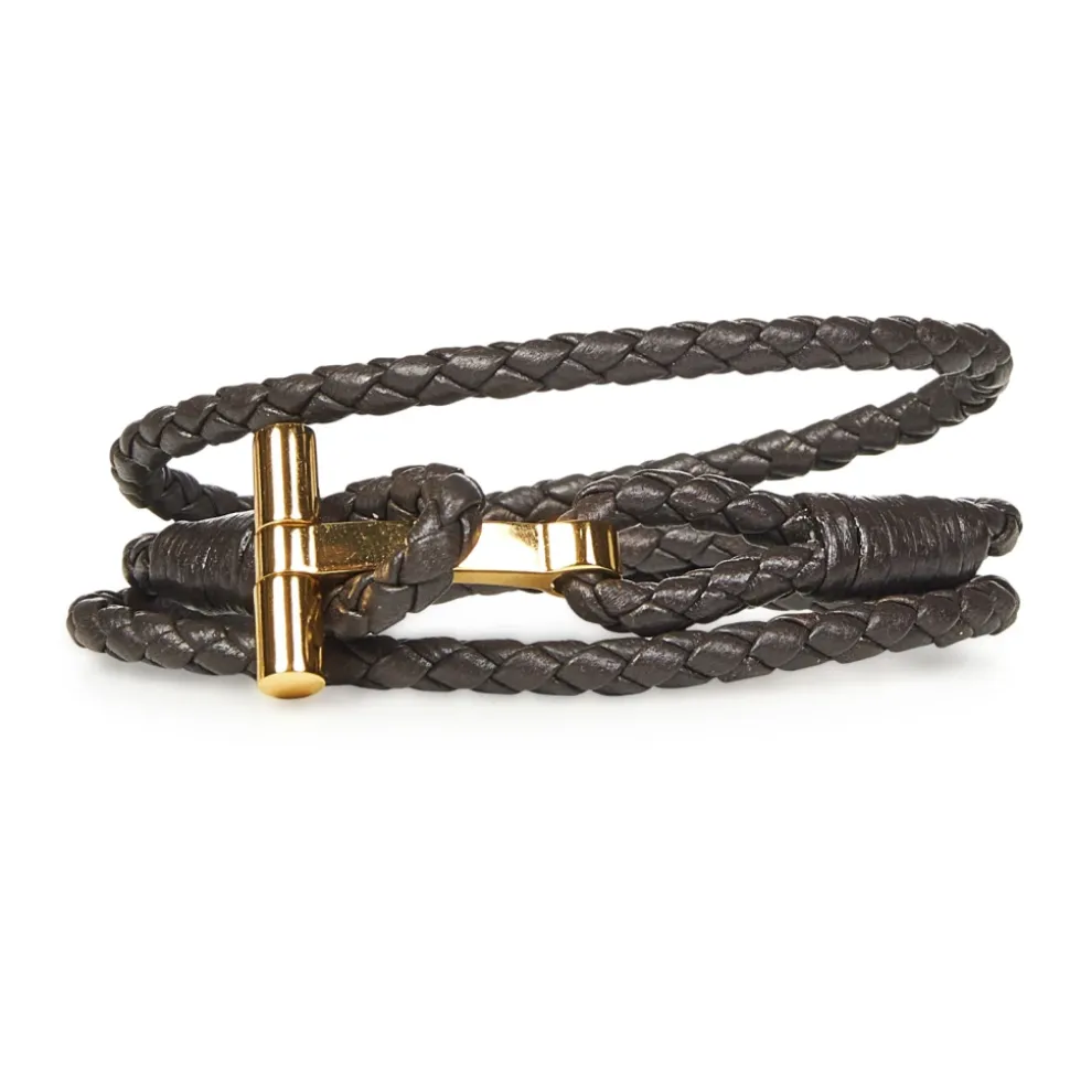 Braunes Leder T-Geflochtenes Armband