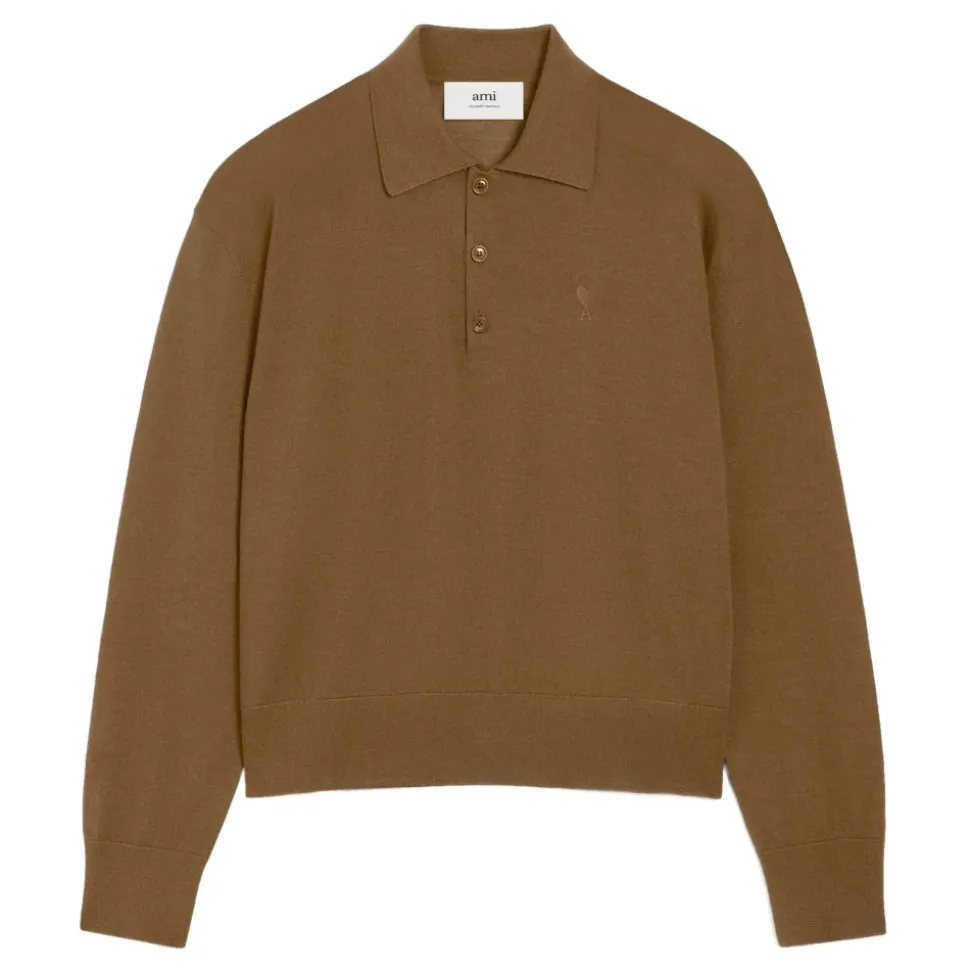 Braunes Wollseiden-Poloshirt
