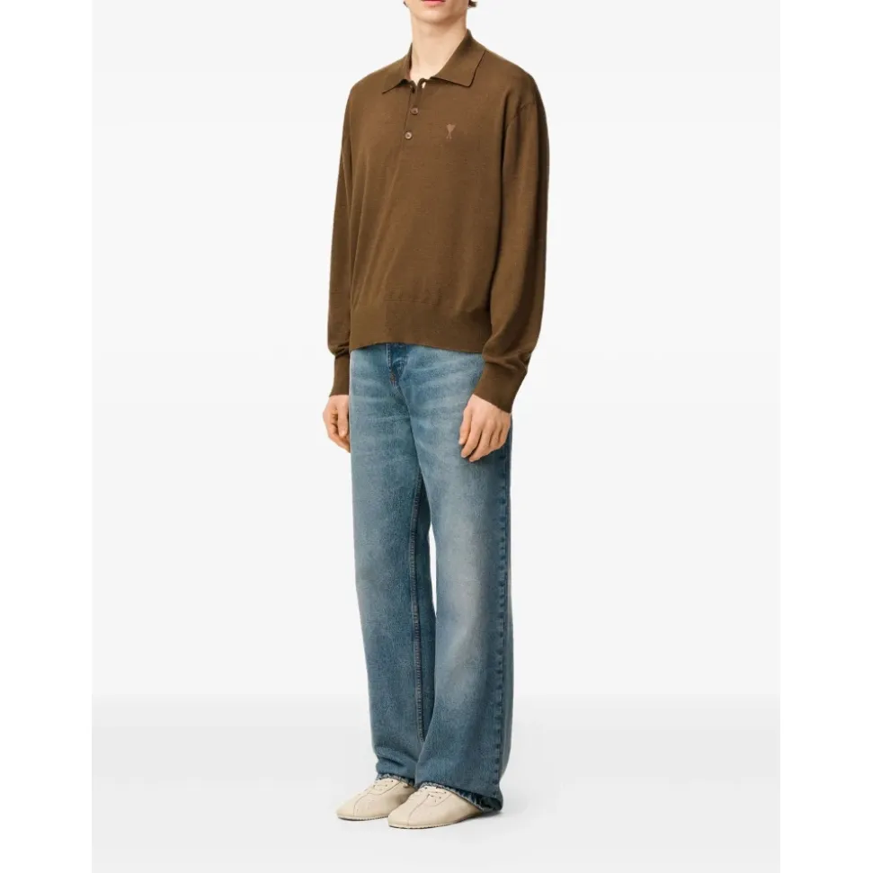 Braunes Wollseiden-Poloshirt