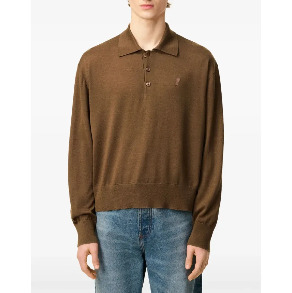 Braunes Wollseiden-Poloshirt