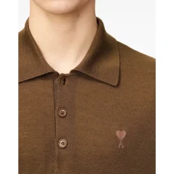 Braunes Wollseiden-Poloshirt
