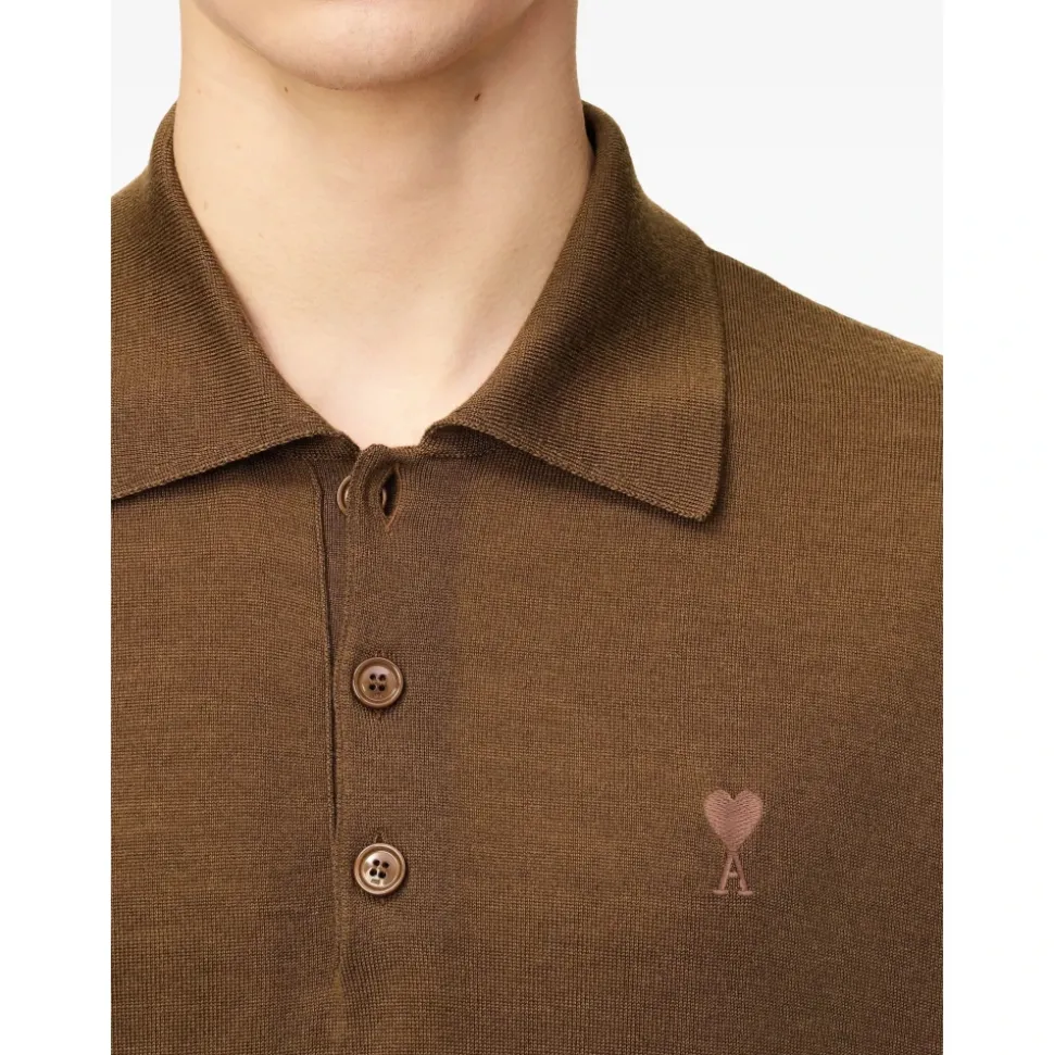 Braunes Wollseiden-Poloshirt