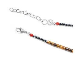 Brown Tiger Eye Heishi Necklace with Blue Lapis and Turquoise