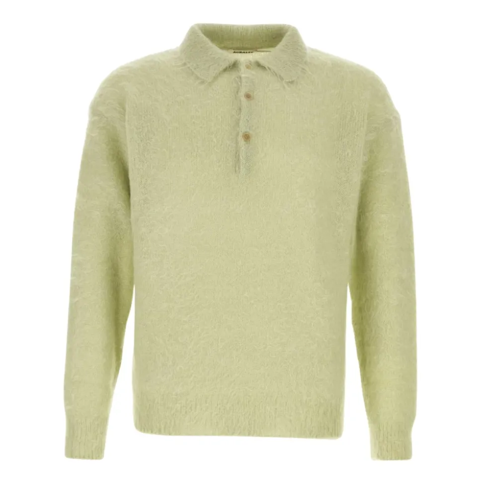 Brushed Super Kid Mohair Strick-Polohemd