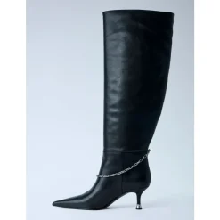 Chain Detail Kniehohe Lederstiefel