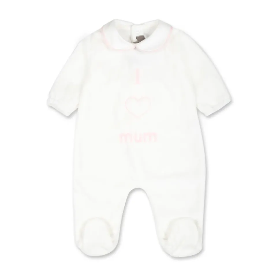 Chenille Babygrow mit rosa Kragen