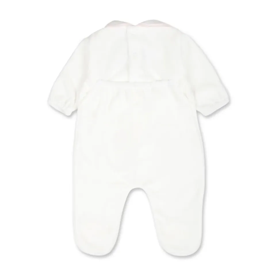 Chenille Babygrow mit rosa Kragen