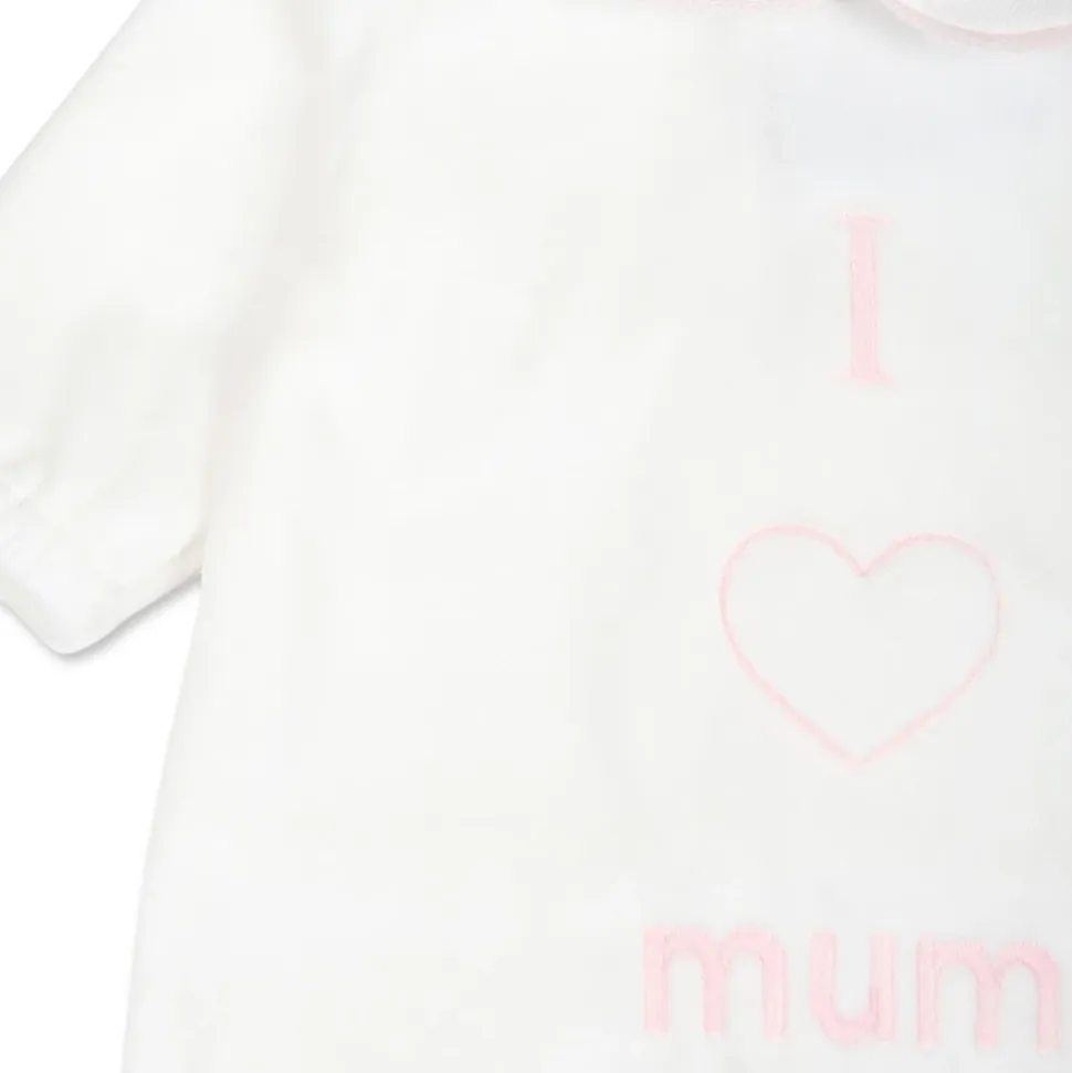 Chenille Babygrow mit rosa Kragen