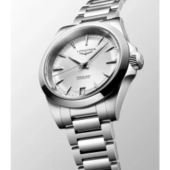 CONQUEST Silbernes Sonnenstrahl-Zifferblatt Stahl Uhr