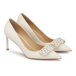 Creme Strass-Schleifen-Pumps