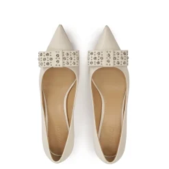 Creme Strass-Schleifen-Pumps
