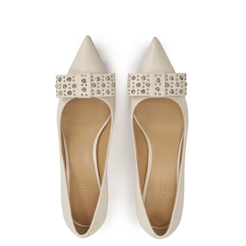 Creme Strass-Schleifen-Pumps
