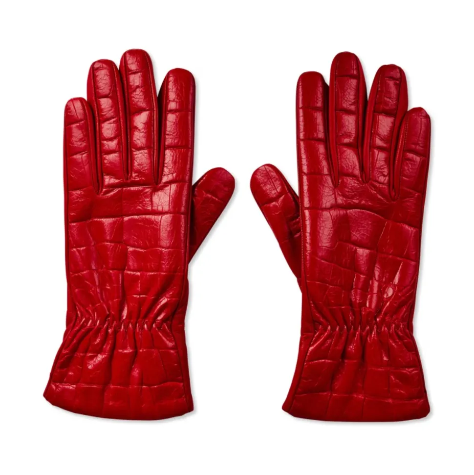 Croc-geprägte Lederhandschuhe mit Logo