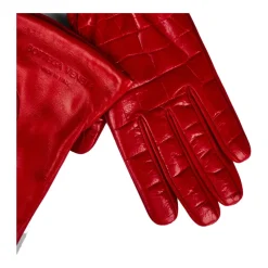 Croc-geprägte Lederhandschuhe mit Logo