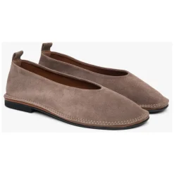 Damen Dunkel Beige Weiche Velours Ballerinas