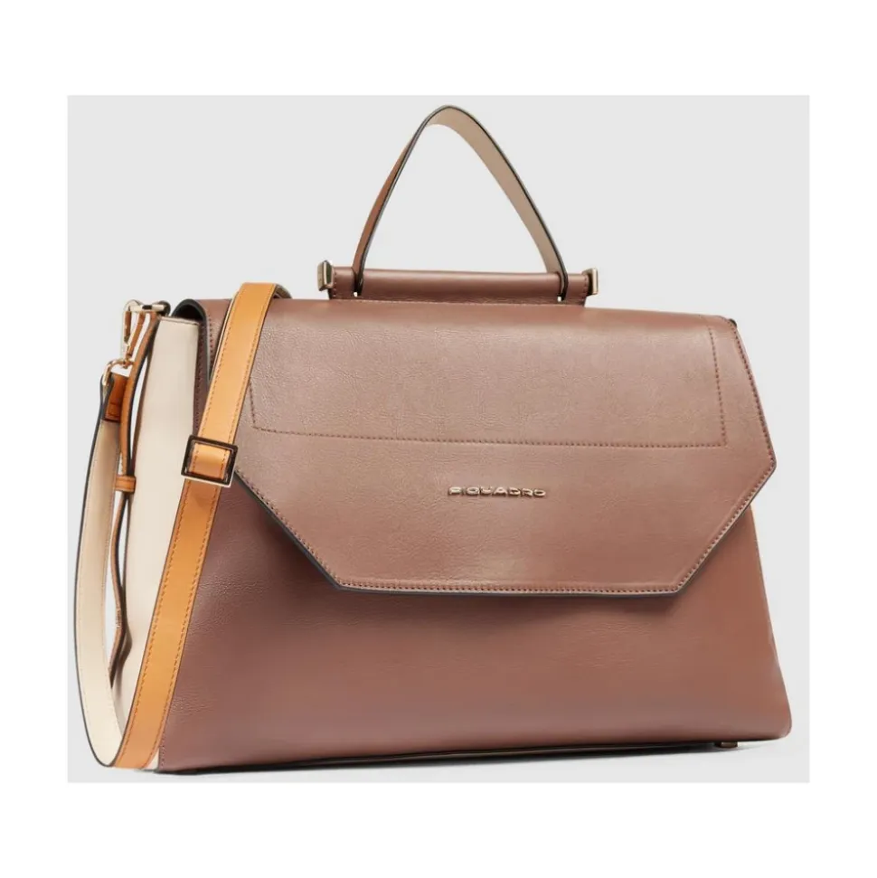Damen Laptoptasche im Satchel-Stil aus Leder, stoßfest ausgepolstert und RFID-geschützt