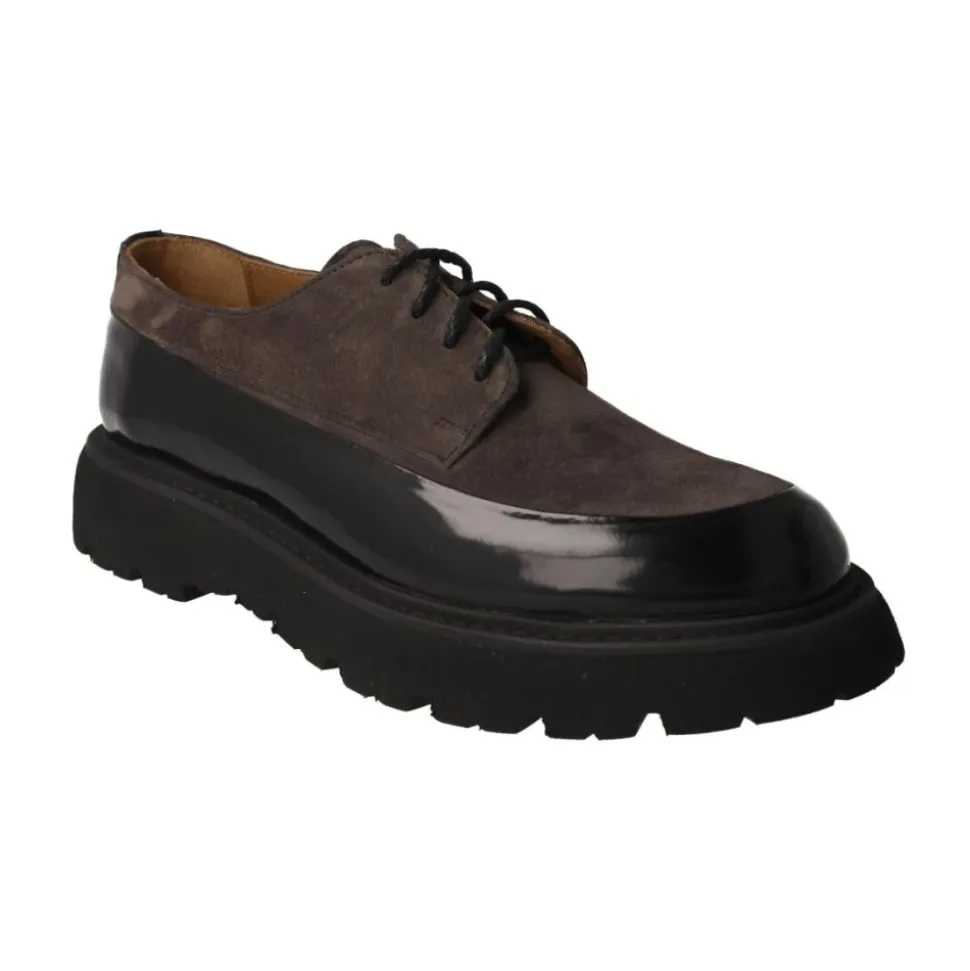 Damen Leder Schnürschuh in Schwarz/Grau