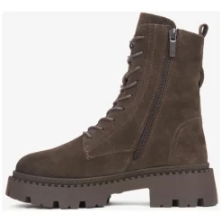 Damen Sattelbraune Ankle Boots aus echtem italienischem Velours