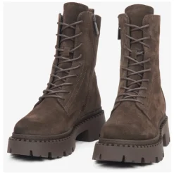 Damen Sattelbraune Ankle Boots aus echtem italienischem Velours