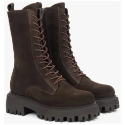 Damen Sattelbraune Ankle Boots aus Premium Italienischem Echtem Velours