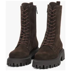 Damen Sattelbraune Ankle Boots aus Premium Italienischem Echtem Velours