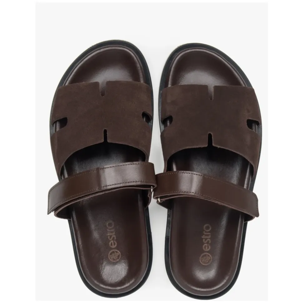 Damen Sattelbraune Velours- & Ledersandalen