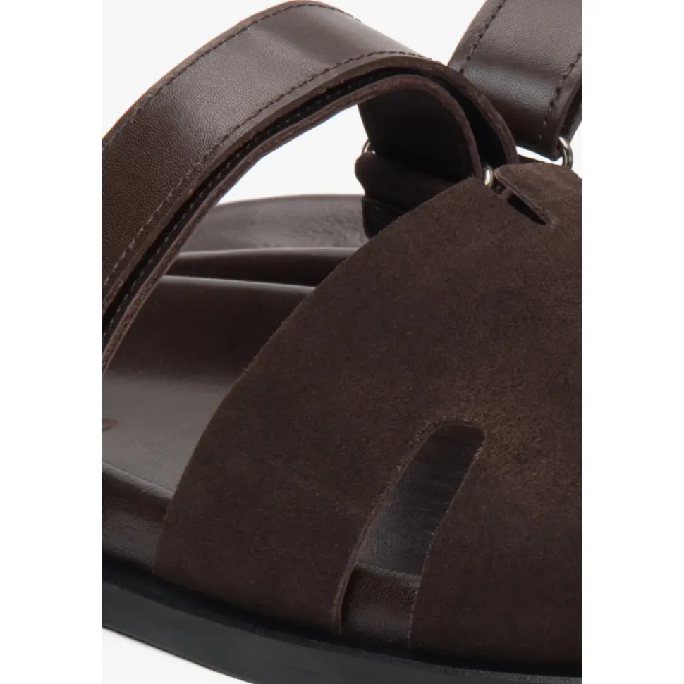Damen Sattelbraune Velours- & Ledersandalen