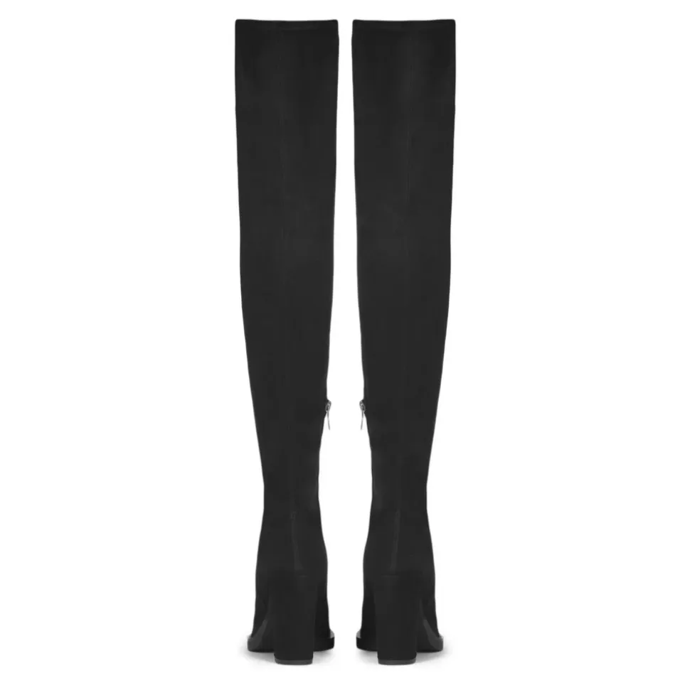 Damen schwarze über dem Knie Stiefel