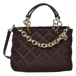 Dark brown quilted suede handbag