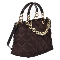 Dark brown quilted suede handbag