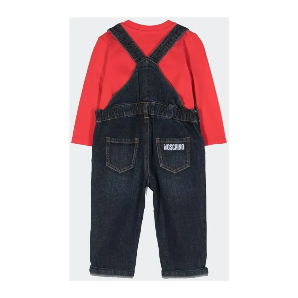 Denim Salopette und Langarm-T-Shirt Set
