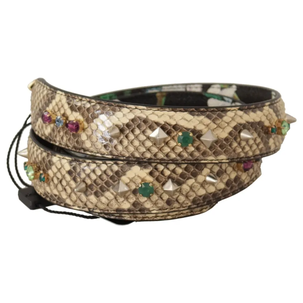 Dolce & Gabbana Beige Exotic Leather Crystals Reversible Shoulder Strap