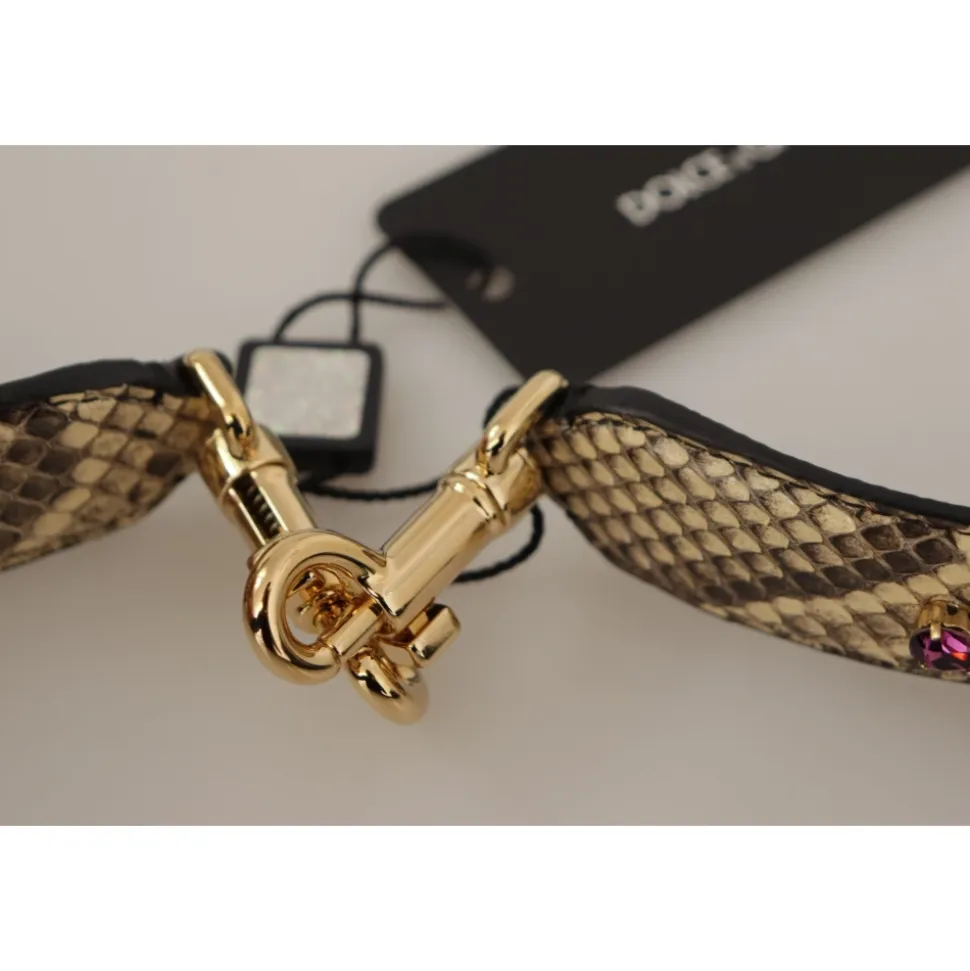 Dolce & Gabbana Beige Exotic Leather Crystals Reversible Shoulder Strap